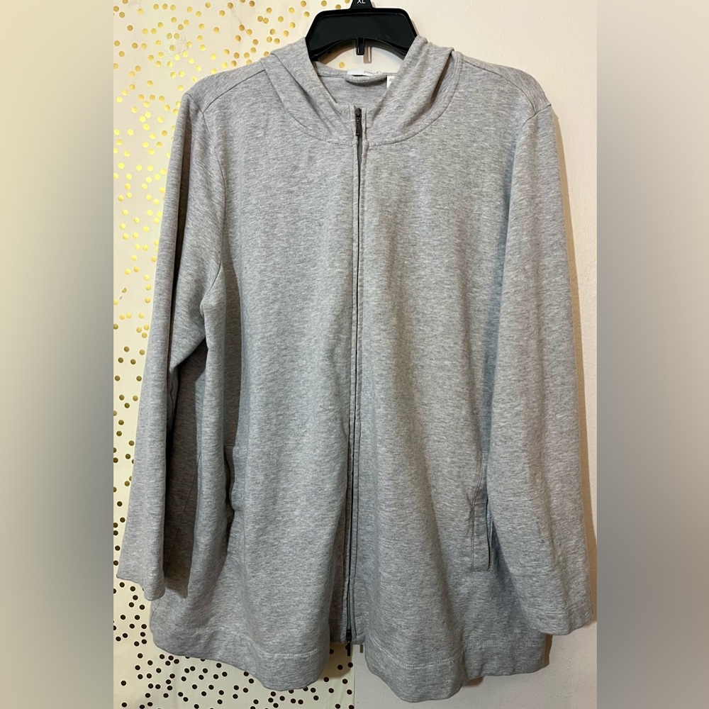 J. Jill Heather Hooded Full Zip Comfy Cardigan Pockets in Gray size XL Petite